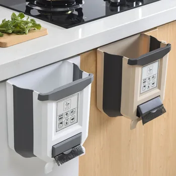 

Bathroom Kitchen Waste Storage Folding Waste Bin with Drawer Cabinet Door Hanging Trash Bin Trash Can Foldable Trashcan HM018