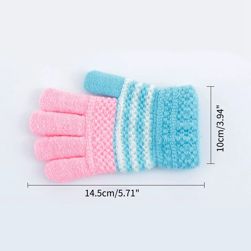 Популярные детские зимние перчатки плюс бархатные теплые перчатки с пятью пальцами полосатые перчатки для девочек перчатки для мальчиков утепленные митенки детские вязаные варежки