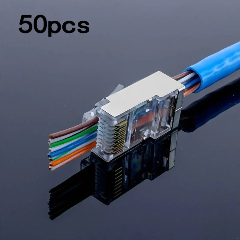 

Hot 50pcs 1.03mm Hole Diameter RJ45 shielded connector cat5e network rj45 Connector Plugs cable adapter