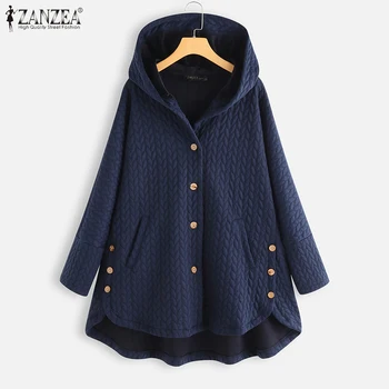 

Winter Sweatshirt Coat ZANZEA Autumn Casual Solid Hoodies Outwear Women Vintage Hooded Long Sleeve Loose Fleece Jackets Chaqueta