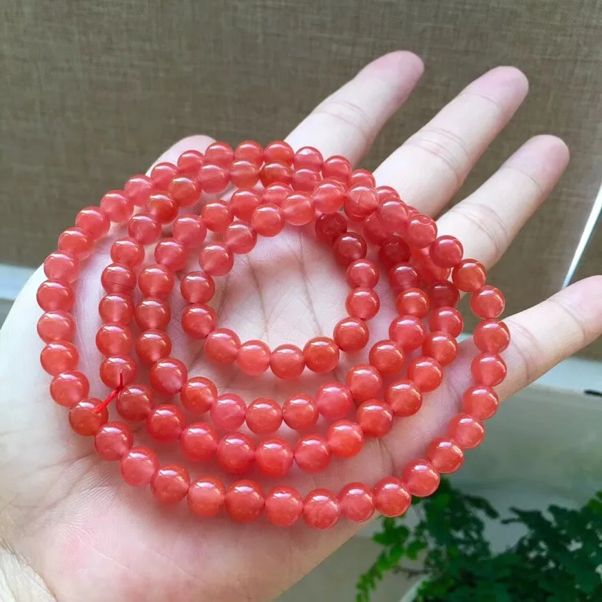 

Natural Red Cherry Red Buddhist Prayer Bead Four Circle Bracelets Color Bright Crystal Clean Simple Versatile Workmanship Fine
