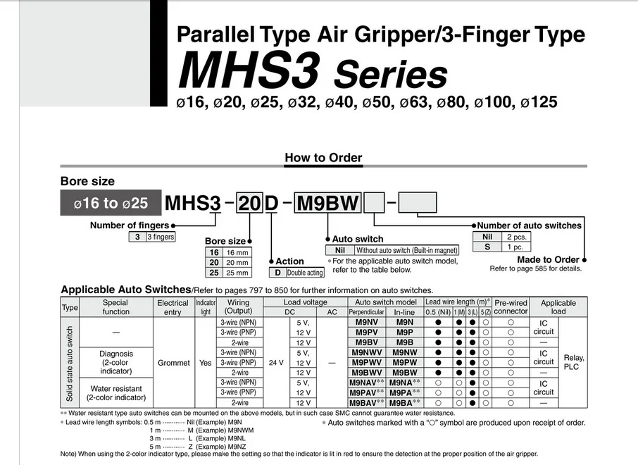 Цилиндр Воздушный Захват 3-Figer type MHS серия MHS3-16D/20D/25D/32D/40D/50D/63D/80D/100D/125D SMC тип