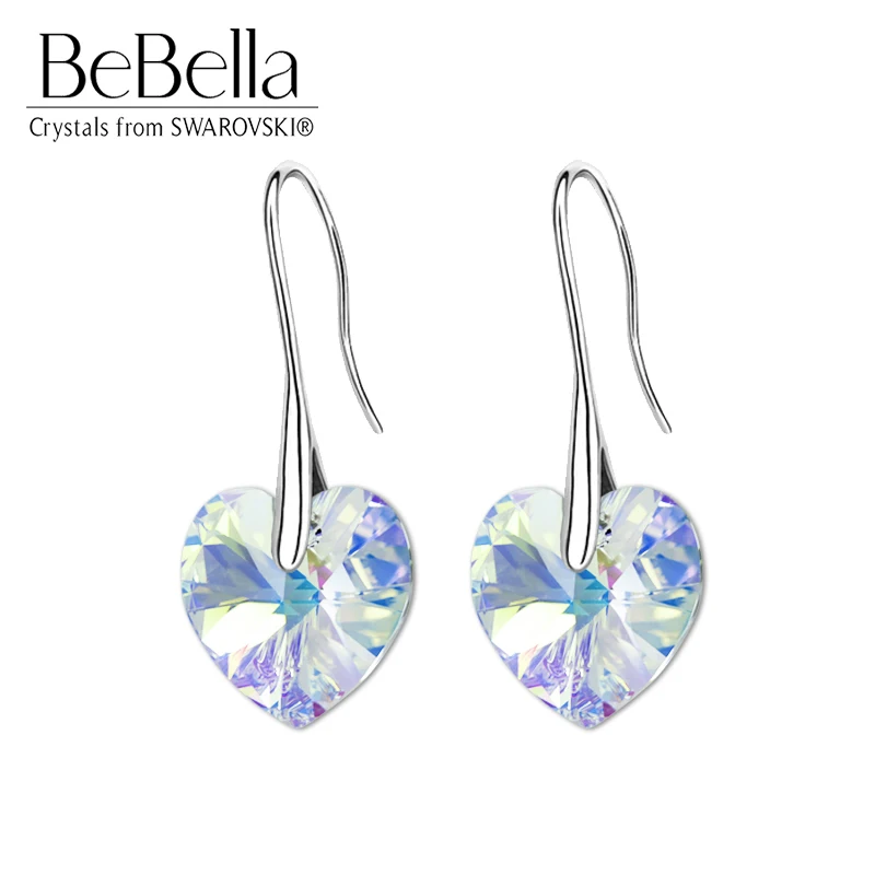 Серьги подвески BeBella crystal heart с кристаллами Swarovski модные ювелирные изделия для
