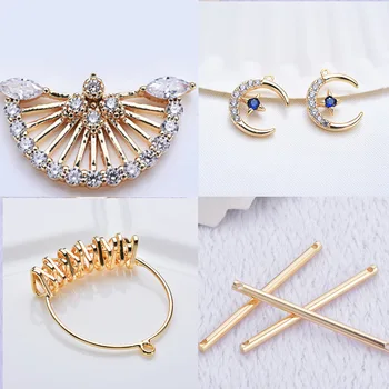 

20pc DIY bling Copper material Plated gold color moon heart zirconium charm Delicate drop-shaped earring pendant for necklace