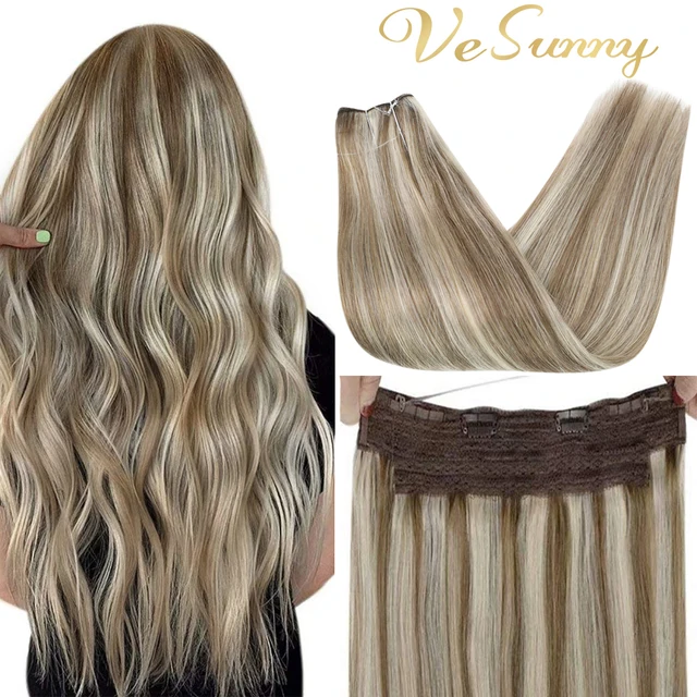 Human Hair Crown Extensions Blonde Hair Extensions Invisible Real Human Hair Double Weft Halo Real Hair Extensions Human Hair p8-60