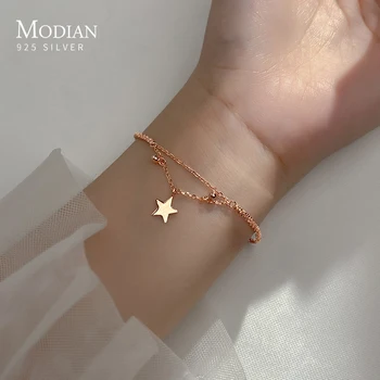 

Modian Simple Cute Star Light Beads Bracelet Authentic 925 Sterling Silver Gypsophila Link Chain Bangle Fine Jewelry Girl Gift