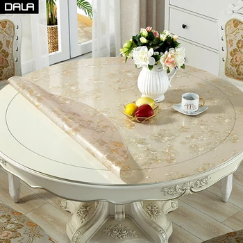 

DALA Round PVC Tablecloth Waterproof Table Protector Kitchen Dining Room Wood Furniture Cover Clear Plastic Tablecloth Cover Mat