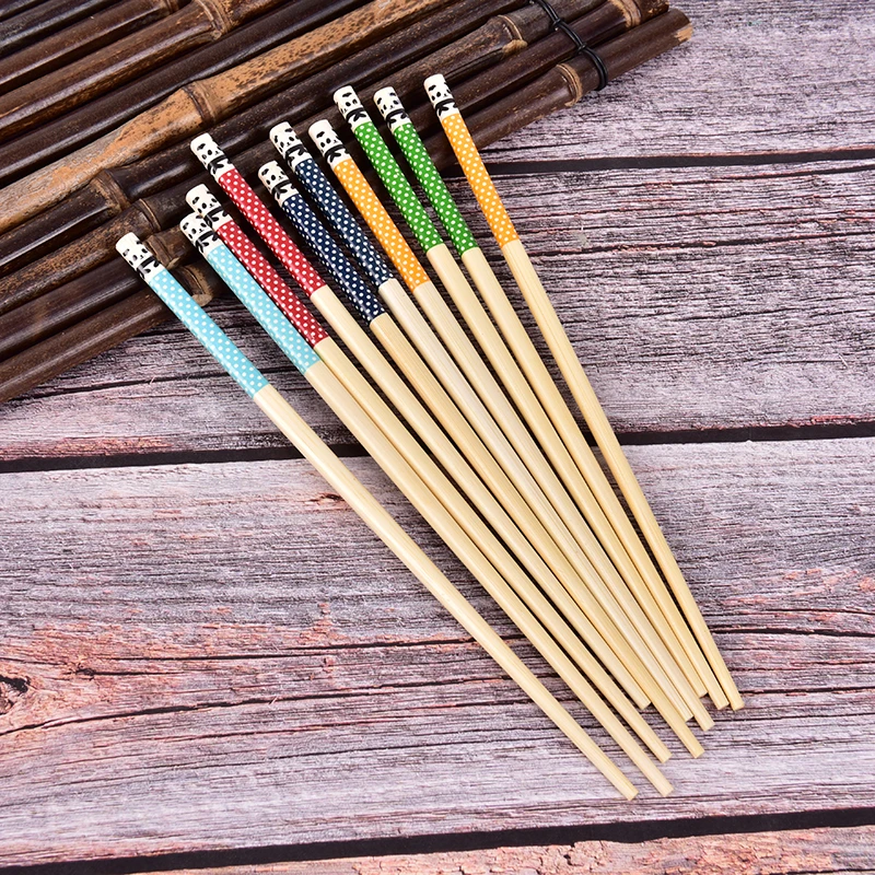 5 Pairs Panda Dot Wooden Chopstick Multi-Color Kitchen Restaurant Canteen Tool Reusable Tableware Natural Bamboo Chopsticks
