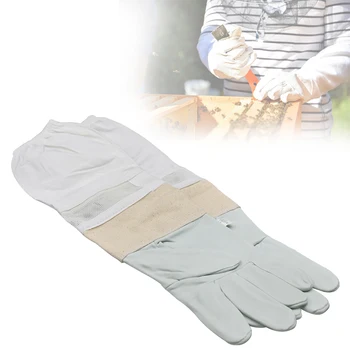 

Beekeeping Gloves Protective Sleeves Ventilated White sheepskin canvas stitching white cloth Prevent beekeeping tools