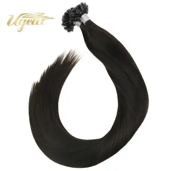 

Ugeat Real Hair Extensions U Tip Hair Extensions 14-24 Inch Off Black Non-Remy Human Hair Extensions Brazilian Hair 50-100G