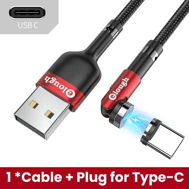 Elough 540 Rotate Magnetic Cable Fast Charging Magnet Charger Micro USB C Type C Cable For iPhone Xiaomi Mobile Phone Wire Cord Red Type-C Cable