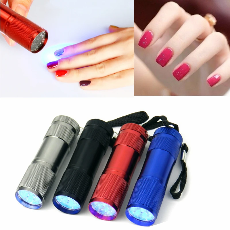 

Portable Mini 9 LED purple light Nail Polish Dryer Curing Lamp Flashlight Torch For UV Gel art machine lamp light
