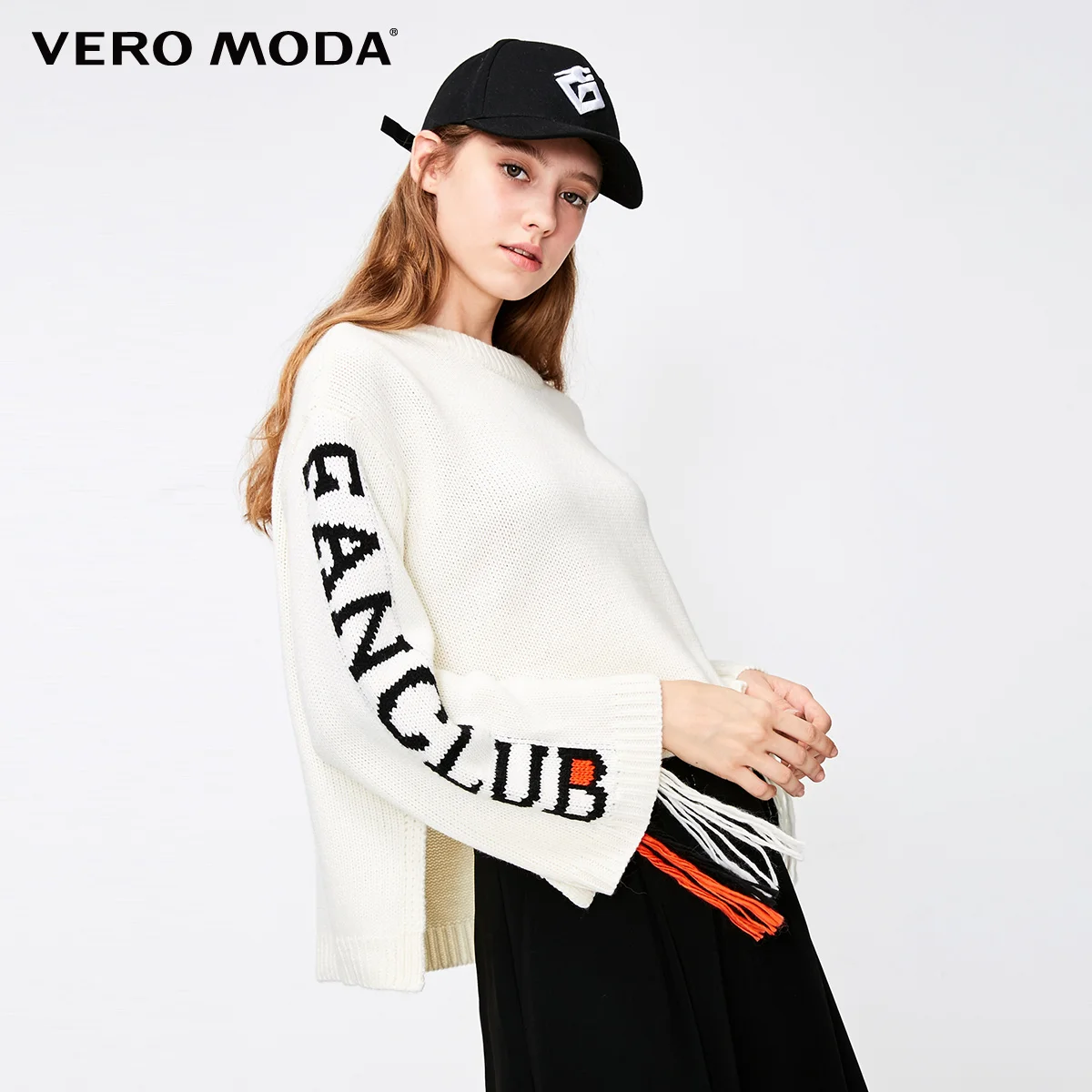 Vero Moda женский свитер с буквенным принтом и бахромой, свободный крой, шерстяной вязаный свитер | 318413561