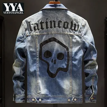 

Embroidery Mesn Denim Jackets Streetwear Long Sleeve Single Breasted Lapel Vintage Male Slim Fit Fashion Casual Coats Plus Size