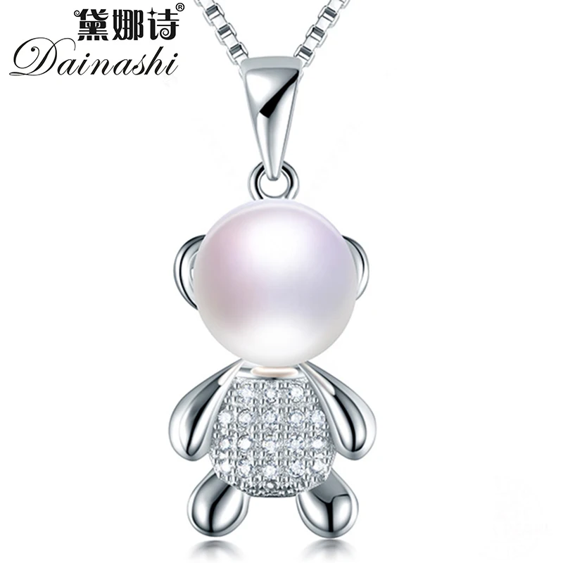 Genuine Freshwater Pearl Pendant Necklace 925 Sterling Silver Cute Bear Dangle Fine Jewelry Gift for Women (No Chain) | Украшения и