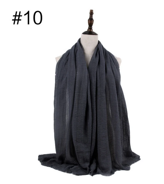 Хлопок и лен хиджабы для женщин дамы простой сплошной длинный платок Женский Повседневный обертывание простой хиджаб мусульманский модный платок - Цвет: 10