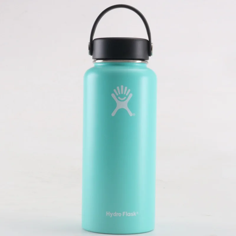 Light green Бутылка для воды из нержавеющей стали, бутылка для воды с вакуумной изоляцией, переносная термобутылка с широким горлом для путешествий, 32 унции/40 унций - Цвет: Light green