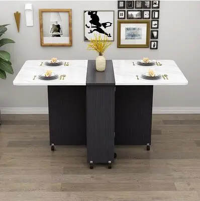 Folding dining table small household type movable pulley retractable rectangular simple multifunctional dining table