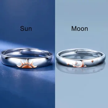 Sun Moon Lover Couple Rings Simple Opening Ring For Couple Men Women Wedding Engagement Promise Valentine's Day Jewelry