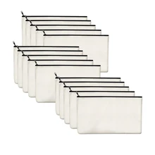 

Mini DIY Canvas Bag With Zipper Multi-Function Shopping Storage Bags Portable Grocery Bag Canvas Pencil Case For School Travel