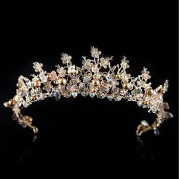 

Queen Crown Wedding Hair Accessories Flower Handmade Tiara Headband Rhinestone Bridal Tiara Headpiece Hair Accessories