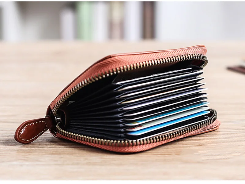 AETOO Organ card bag, male leather large-capacity multi-card bit zipper card bag, female retro head layer cowhide card clip