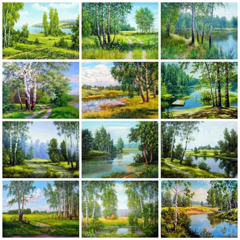 

Huacan Diamond Painting Full Nature Embroidery Scenery Farmhouse Home Decor Mosaic Tree Cross Stitch Diamond Art