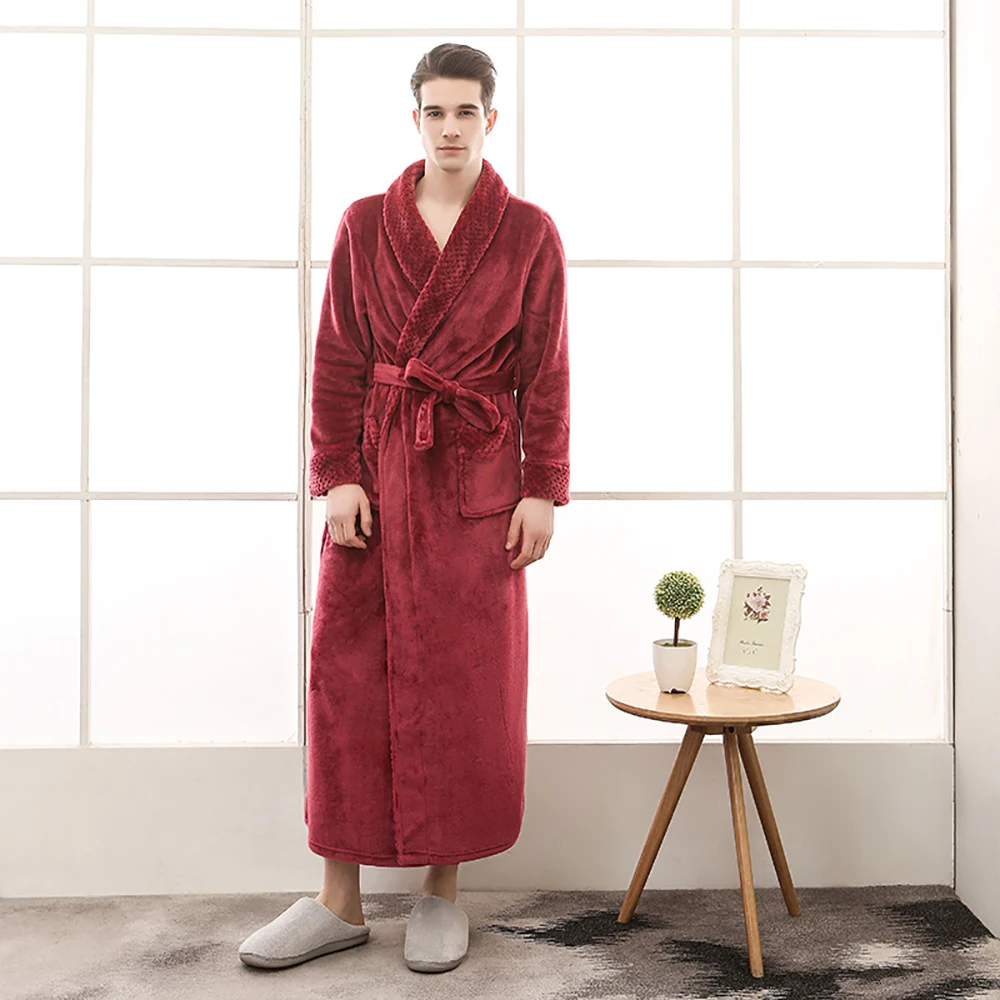 silk pajamas Couples Men Flannel Robes Winter Thicken Kimono Night Dresses Plus Size Autumn Patchwork Fleece Long Robes Bathrobe Nightgown pajama bottoms Men's Sleep & Lounge