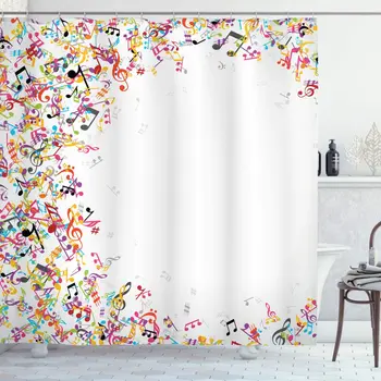 

Music Shower Curtain Colorful Musical Notes with Frame Festival Singing Enjoyment Fashion Themed Print Bathroom Decor Set