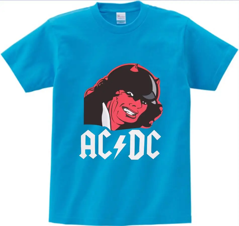 blue childreT-shirt1 Детские футболки детская одежда для мальчиков футболка для маленьких девочек, одежда ac dc, крутая футболка для маленьких девочек Детская Хлопковая футболка, летний топ - Цвет: blue childreT-shirt1