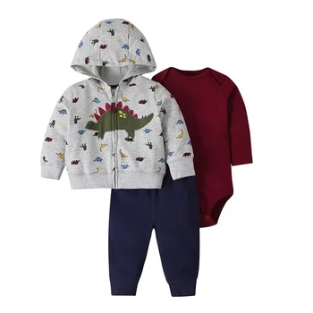 

Baby's Set Three Pieces Bodysuit Coat Trousers Girls Long-Sleeved Jumpsuit Polka Dot Hooded Sweater Solid Color Pants Cute