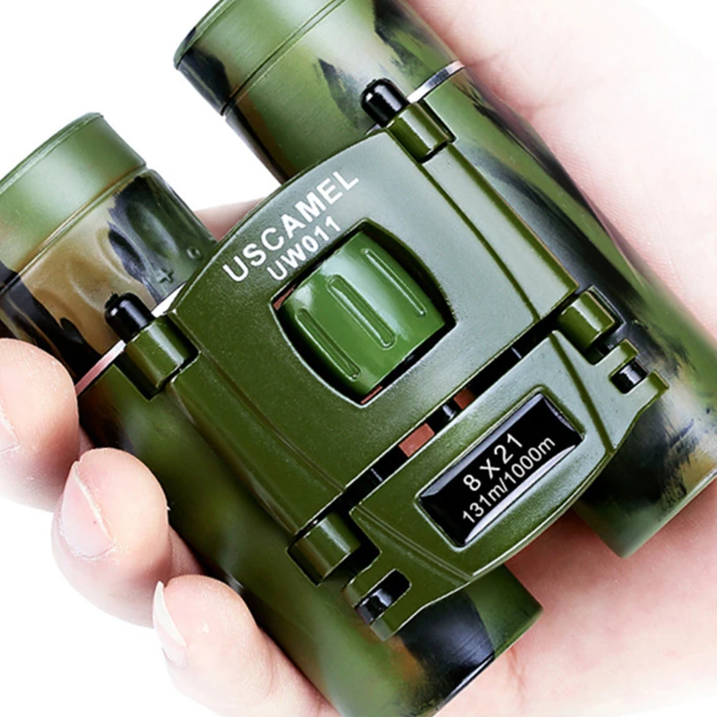 Camouflage USCAMEL 8x21 HD компактный зум бинокль большой дальности 3000 м складной мини телескоп Bak4 для охоты и спорта на открытом воздухе камуфляж черный - Цвет: Camouflage