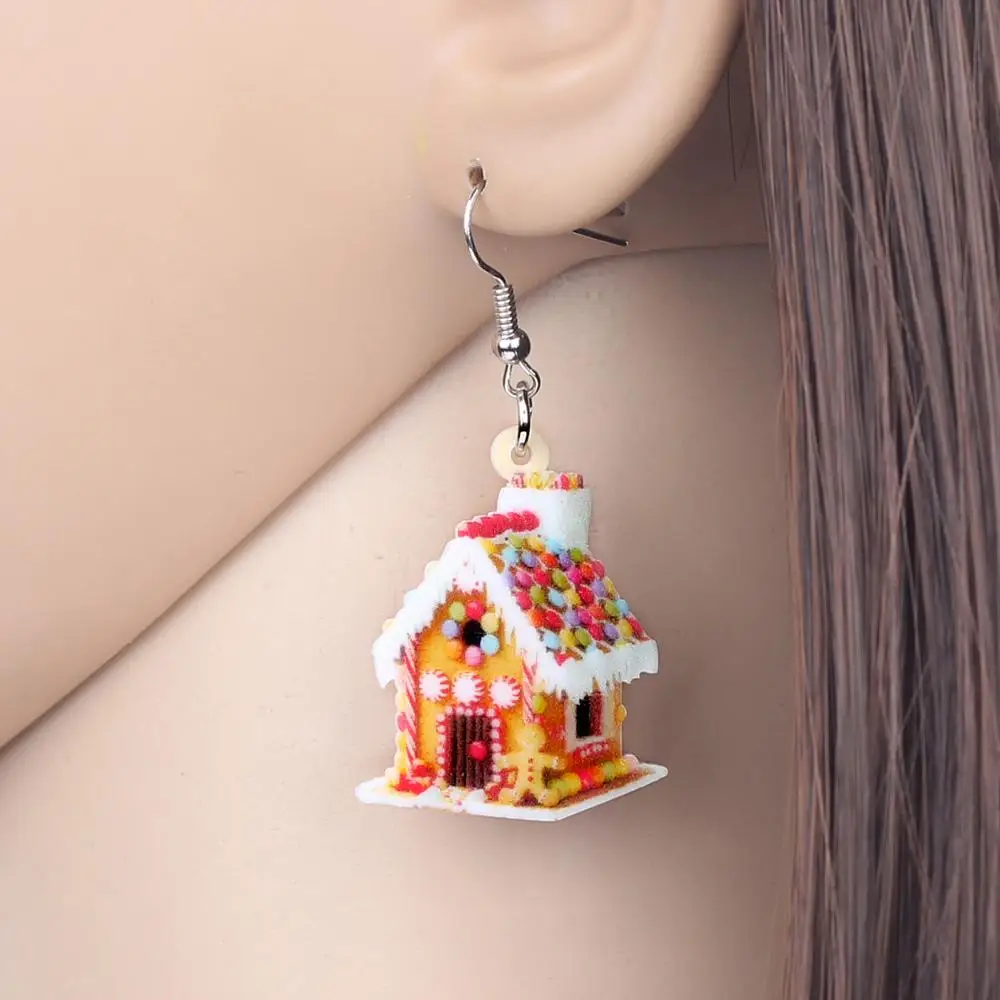 WEVENI Acrylic Christmas Anime Colorful House Earrings Long Drop Dangle Fashion Girl Women Wholesale Festival Party Accessories