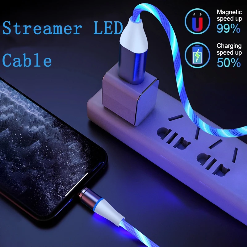 Магнитный кабель со светодиодной подсветкой 3A Micro USB Type C кабели для быстрой