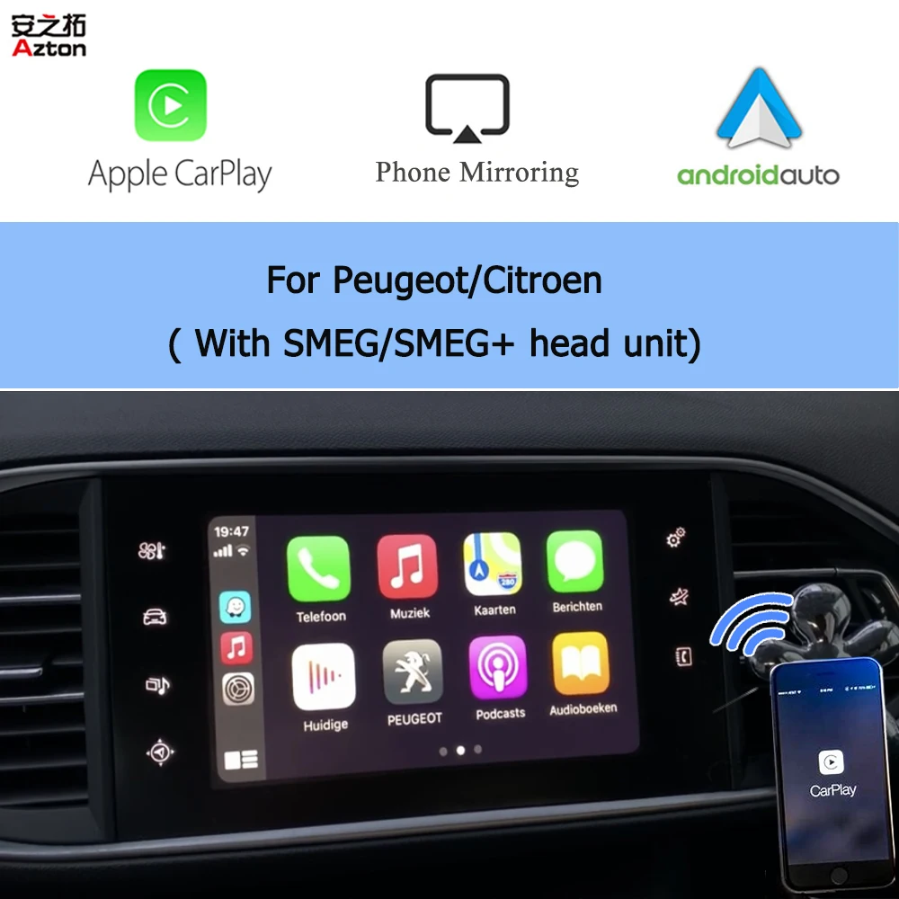 WIFI Wireless CarPlay Android Auto for Peugeot 308 2013 2014 2015 2016 2017 SMEG Mirror Cast