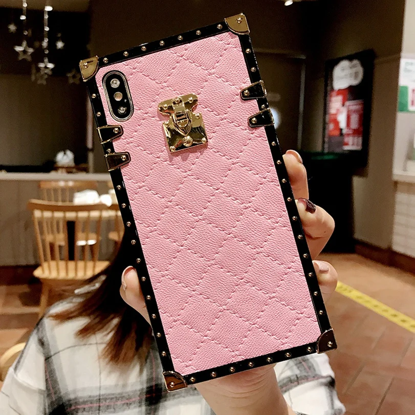 Luxury Geometric Case For Funda Iphone 13 12 11 Pro Xs Max Xr 7 8 Plus Se 2  Fashion Square Leather Cover For Samsung S21 S20 Fe - Mobile Phone Cases &  Covers - AliExpress