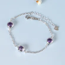 925 Браслеты стерлингового серебра Для женщин 3 шт. натуральный фиолетовый камень 20 см Длина простой браслет для Для женщин Модные украшения