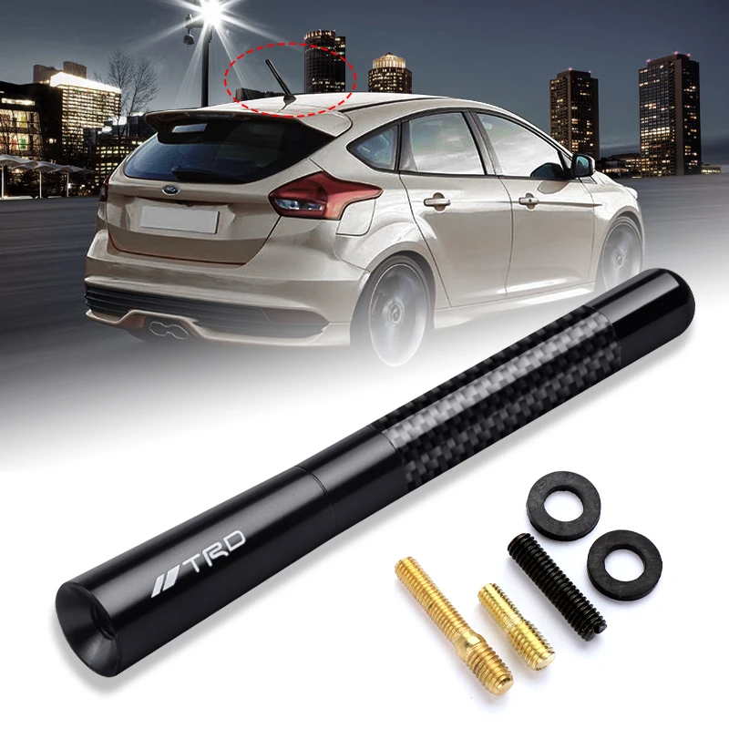 4.7 inch Black Carbon Fiber Short Car Roof Radio Antenna TRD Badge For Toyota CROWN REIZ COROLLA Camry Car Styling Accessories