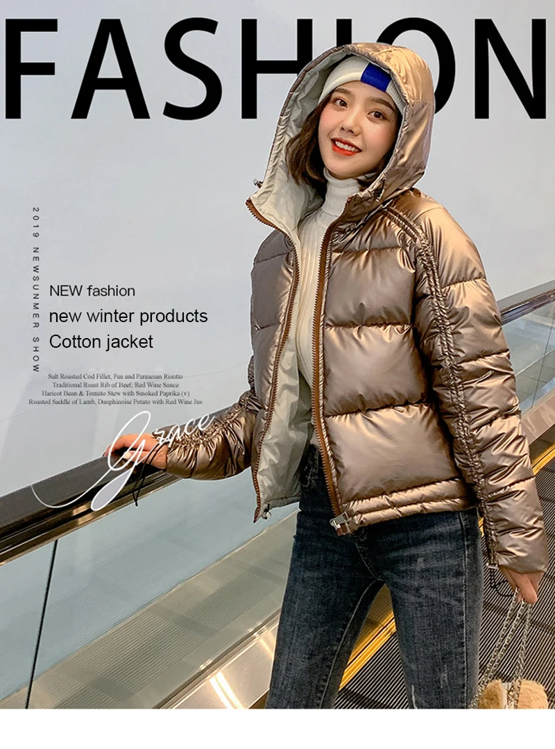 URSPORTTECH Winter Jacket Women Parka Fur Collar Glossy Puffer Jacket Winter Coat Women Plus Size Cotton Padded Jackets Outwear