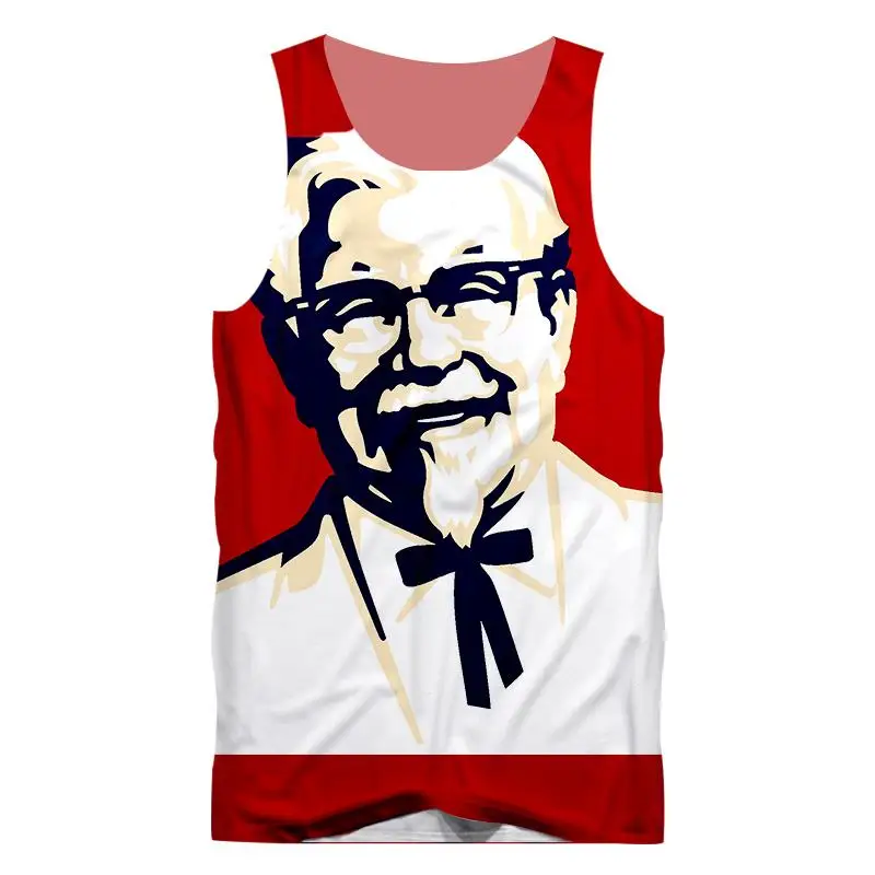 Майка в стиле хип-хоп, новая мода, Забавный дизайн KFC, 3D принт, повседневная майка, круглый вырез, без рукавов, жилет, мужские летние топы