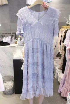 

Spring and Summer 2020 New Korean Peter Pan Collar with Ruffle Edge Solid Color Women's Dress Plus Size Women Dress