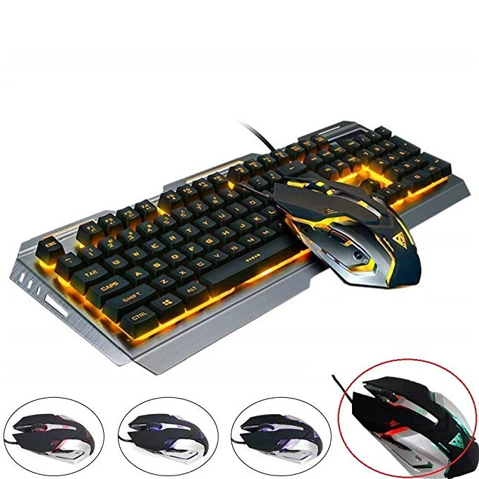 Color : White Silver Rainbow Backlight Metal Mechanical Feel Gaming Keyboard Wired Desktop Laptop External USB Home Office Mute Backlight