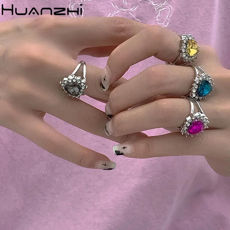 HUANZHI 2020 новые винтажные дворцовые изысканные красочные дизайнерские кольца из