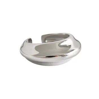 

JAECLNCY 925 Sterling Silver Ring Smooth Convex Face Hyperbole Ring Open 18k Gold Ring For Women Punk Fine Jewelry Accessories