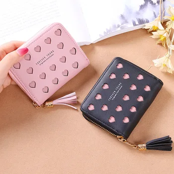 

Korean version of the new wallet ladies short zipper large capacity mobile phone bag wild love color hollow clutch