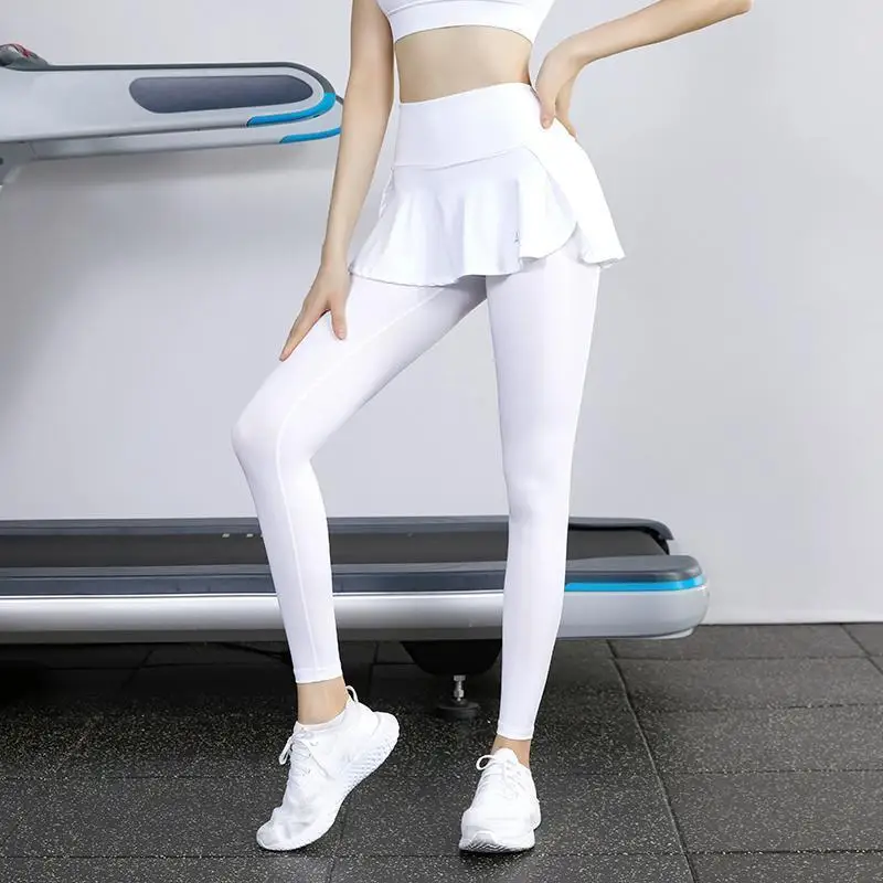 High Waist Legging Nylon Elasticity Gymwear Workout Running Activewear Yoga Pant Hip Lifting Trainning Fake Two Skirt + Pants sports leggings yoga pants
