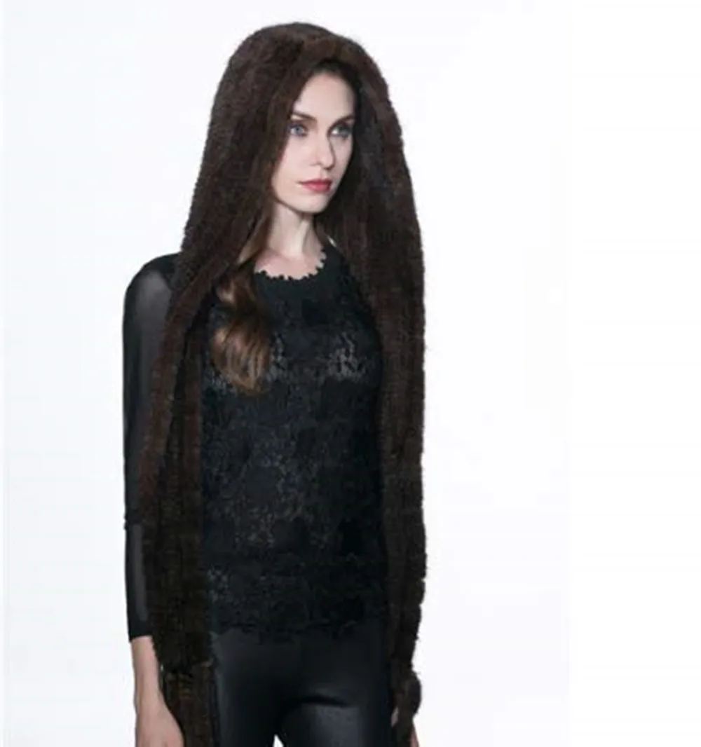 

women knitted Mink Fur Hat Scarf cap styles female fur Cap Women Winter warm Headwear