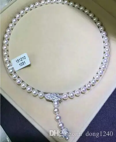 

Free shipping 10-11mm classic design white round pearl necklace 24