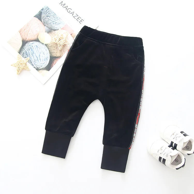 

2019 Autumn And Winter New Style Children Brushed And Thick Open File Athletic Pants Korean-style Knit Skinny Casual BOY'S Girls