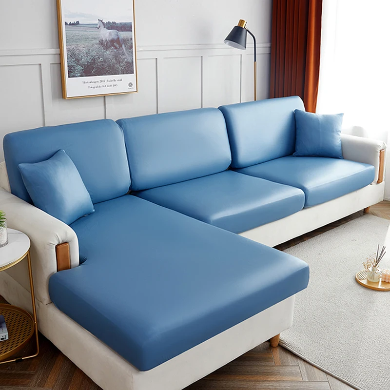 Elastic Waterproof Sofa Cushion Seat Cover Solid Faux Leather 1/2/3/4